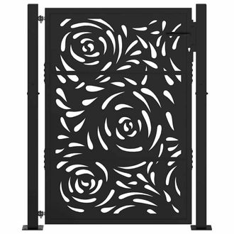 Berkfield Home Beautiful Garden Gate Black 105x130 cm Steel Flame Design