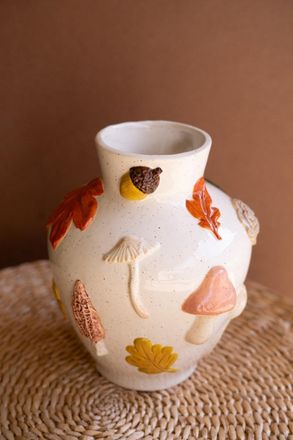 Kalalou Ceramic Leaves And Mushrooms Vase