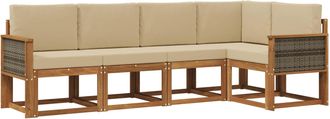 vidaXL Conjunto De Sof&aacute;s De Exterior 5 Uds. Natural Y Beige Poli&eacute;ster Vidaxl