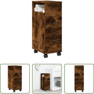 vidaXL vidaXL Mobile da bagno con ruote - Mobile da Bagno Stretto con Ruote Rovere Fumo in Truciolato