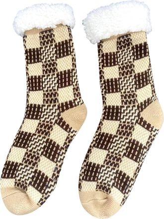 Generic Men Slipper Fuzzy Socks Cozy Cabin Warm Winter Soft Thick Comfy Fleece Non Slip Home Socks Running Socks Medium (Khaki, One Size)