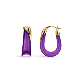 Gold & Honey Womens Sculpted U Lucite Birthstone Hoop Earrings In February - Amethyst