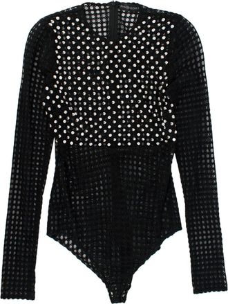 DAVID KOMA Black Crystal Embellished Bodysuit Size L