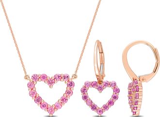 Mimi & Max 2 3/8ct TGW Pink Sapphire Open Heart 2-Pc Jewelry Set 10k Rose Gold