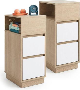 Relaxdays Mesitas De Noche Relaxdays, Set De 2, 2 Cajones, 1 Hueco, 64 X 30 X 24 Cm, Dormitorio, Natural/blanco