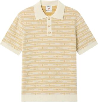 Casablanca Tops, Heren, Beige, S, Wol, Gebreid Poloshirt met Logo en Korte Mouwen