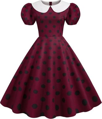 Generic Polka Dot Dress for Women Shirt Collar Short Sleeve Dress 50s Vintage Retro Rockabilly Swing Dress Audrey Hepburn Style Dress A-Line Skater Party Even