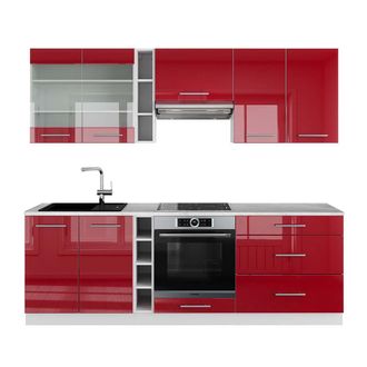 Vicco Mueble De Cocina Fame-line, Burdeos Brillo Intenso/blanco, 235 Cm, Et M&aacute;rmol