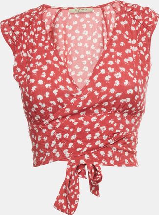AllSaints Pink Floral Print Crop Wrap Top