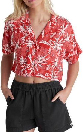 Hurley Getaway Island Print Crop Camp Shirt in Float Red at Nordstrom Rack, Size X-Small
