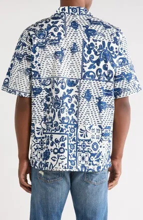 Carhartt Work in Progress Vestige Print Cotton Poplin Bowling Shirt in Vestige/wax at Nordstrom, Size Xx-Large