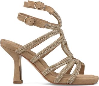 Alma En Pena Sandaal met Meerdere Bandjes Medium Hiel - Dames - Sandalen met hakken - Beige - 42 EU - Leer - Schoenen