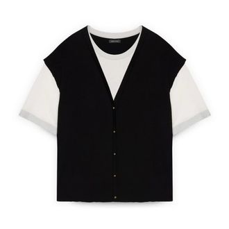 Fiorella Rubino Tops, Dames, Zwart, L, Polyester, Vest met gecombineerd T-shirt