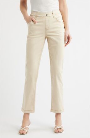 Hue Crosshatch Denim Straight Leg Leggings in Ecru at Nordstrom, Size X-Large