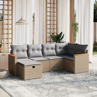 vidaXL Juego De Sof&aacute;s Jard&iacute;n Con Cojines Beige Mezcla 6 Pzas Rat&aacute;n Pe Vidaxl