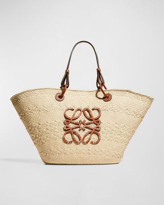 Loewe x Paulas Ibiza Anagram Basket Bag in Iraca Palm with Leather Handles