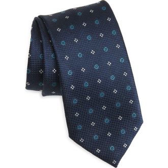 Brioni Silk Tie in Midnight Blue/Turquoise at Nordstrom