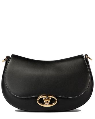 Valentino Ohval Fold-Over Top Small Leather Shoulder Bag