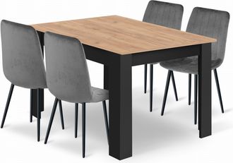 OEM Conjunto De Mesa Np De 120x80cm, Color Negro Artesanal, + 4 Sillas De Color Gris Lava