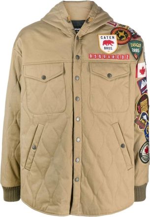 Dsquared2 Light Jackets, male, Beige, XL, Khaki Patchwork Hooded Jacket