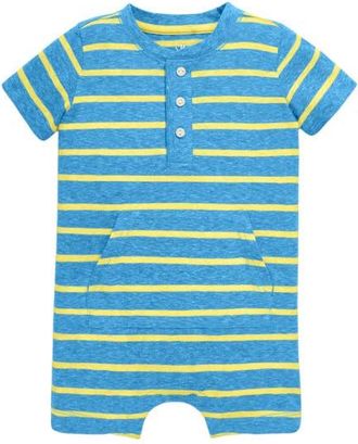 primary Baby Heathered Henley Shortie In Stripe in Cornflower Banana Stripe at Nordstrom, Size 18-24M
