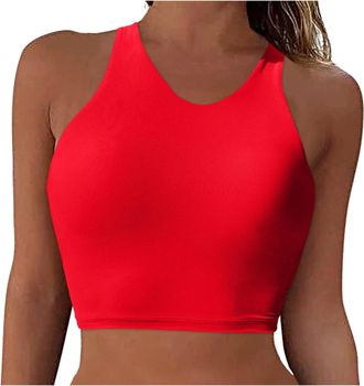 Generic Womens Racerback Bikini Tops Quick Dry Modest Swimsuit Sports Summer Bikini Bra Full Coverage Beach Party Essentials Yoga Cycling Gym Tank Tops Red