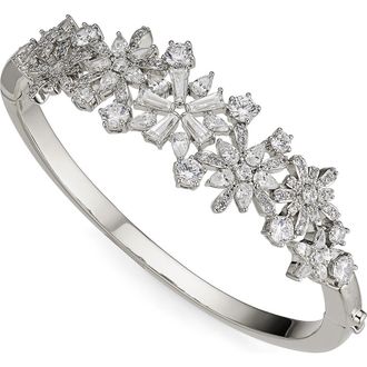 Nadri Freya Crystal Flower Hinge Bracelet in Rhodium at Nordstrom