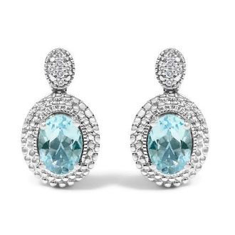 House of Brilliance Silver Diamond Accent and Topaz with Beaded Halo Drop Stud Earrings in White at Nordstrom