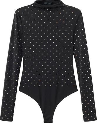 Mango Selection Crystal Embellished Long Sleeve Bodysuit in Black at Nordstrom, Size Medium