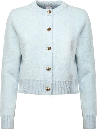 Bottega Veneta Bubble Wol Boucl&eacute; Vest Metalen Knoop - Dames - Vesten - Blauw - XS - Wol - Truien & Vesten