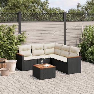 vidaXL Vidaxl - Set De Sof&aacute;s De Jard&iacute;n 6 Piezas Y Cojines Rat&aacute;n Sint&eacute;tico Negro