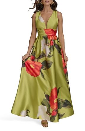 DKNY Floral Print Sleeveless A-Line Dress in Smmr Citro at Nordstrom, Size 12