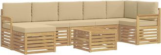 vidaXL Conjunto De Sof&aacute;s De Exterior 7 Uds. Blanco Y Beige Poli&eacute;ster Vidaxl