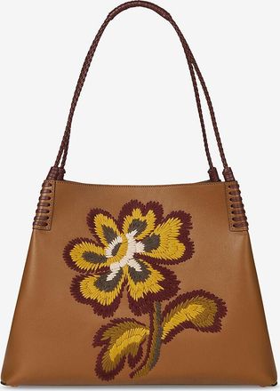 Etro Shopper aus Glattleder mit Bl&uuml;tenstickerei Libra Medium