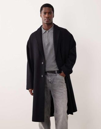 Selected Cappotto taglio lungo in misto lana nero