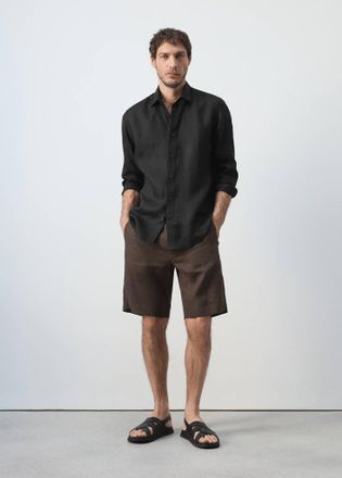 Mango Camicia regular fit 100% lino nero - Uomo - XS - MANGO MAN