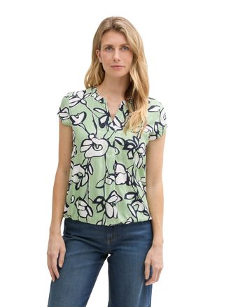 Tom Tailor Kurzarmbluse TOM TAILOR, Damen, Gr. 40, fresh spring, Web, Obermaterial: 100% Viskose, bedruckt, gebl&uuml;mt, bequem h&uuml;ftlang, Rundhals, Blusen Kurzarmblu
