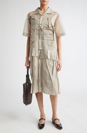 Maison Margiela Décortiqué Pleated Shirtdress in Stone And Powder at Nordstrom, Size 2 Us