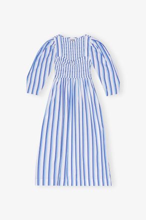 Ganni Blue Striped Cotton Smock Long Dress - Size 2 Organic