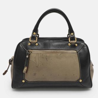 Alviero Martini 1A Classe Beige/black Geo Print Coated Canvas And Leather Satchel