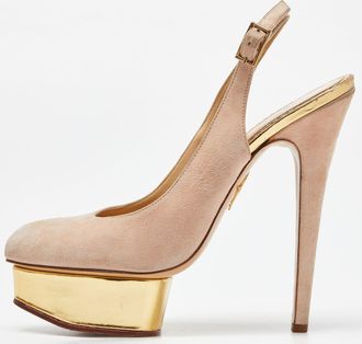 Charlotte Olympia Beige Suede Dolly Slingback Pumps