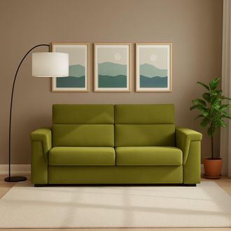 Dmora Sof&aacute; Cama 2 Plazas Rayado, Desenfundable, Con Caj&oacute;n Made In Italy, Apertura Abatible, 185x95 Cm Verde