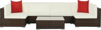vidaXL Set Muebles De Jard&iacute;n 7 Piezas Y Cojines Rat&aacute;n Sint&eacute;tico Marr&oacute;n Vidaxl
