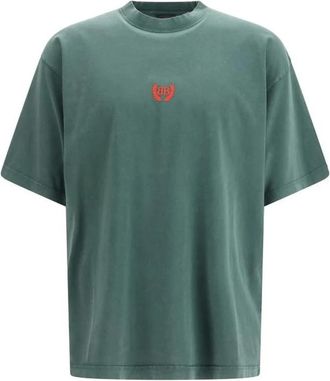 Balenciaga T-Shirts, male, Green, Size: L Cotton T-Shirt with Contrast Panels