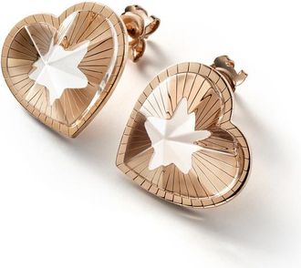 Baccarat 18K Gold Plated on Sterling Silver, Pink Crystal Heart Earrings 2812895