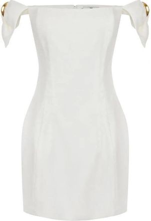 Elisabetta Franchi Mini Jurk met Blote Schouders - Dames - Feestkleedjes - Wit - L - Linnen - Kleedjes