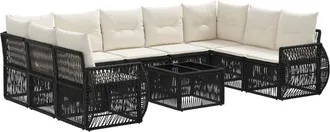 vidaXL Conjunto De Sof&aacute;s De Jard&iacute;n 10 Uds. Negro Y Blanco Crema Vidaxl