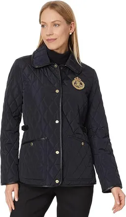 Lauren Ralph Lauren Quilt Sb Pu Side Tabs/Trim W Crest Womens Coat Dark Navy : LG, Polyester