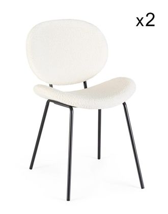 Konte Design Conjunto de 2 sillas de tela blanca y base de acero negro