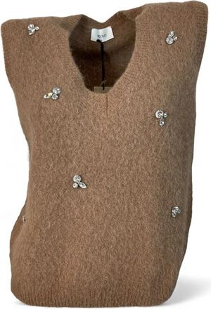 Vicolo Mouwloze Gebreide Vest - Dames - Ronde hals truien - Bruin - M - Truien & Vesten